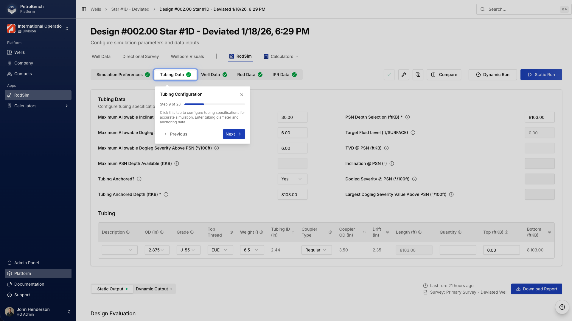 Tubing configuration tour with field-level guidance